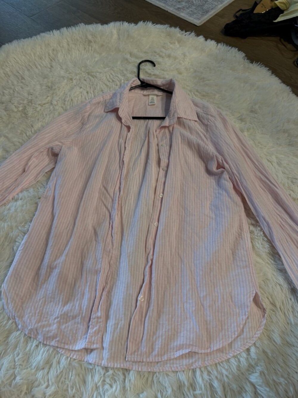 H&M Pink Striped Linen-Blend Button-Up Shirt - Women's XS